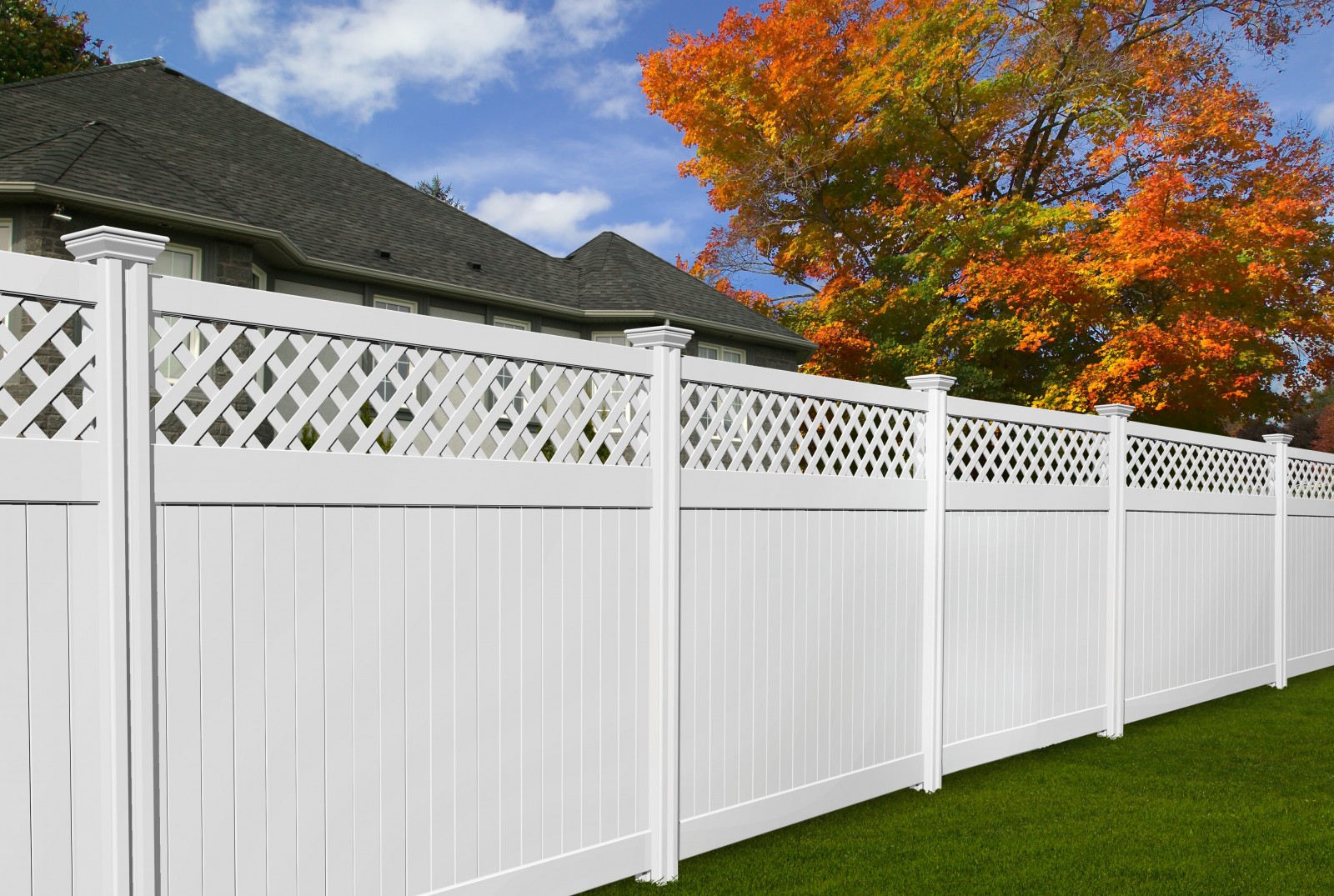 white vinyl fence with lattice top