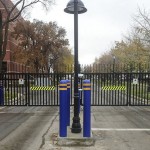 FoldSmart Bi Folding Speedgate | Center Catch Column, Vertical Picket Infill, Powder Coated Black